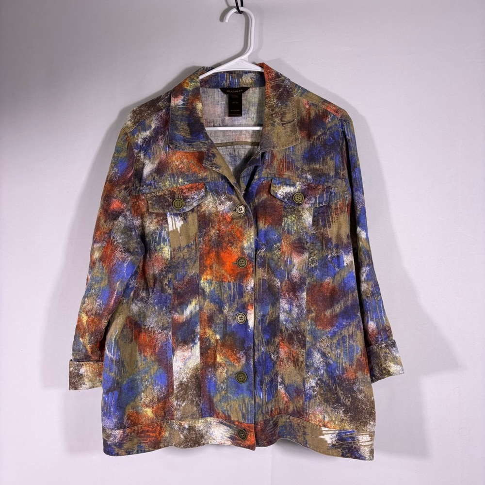 Multiples Multicolor Painterly Button-Front Shirt… - image 1